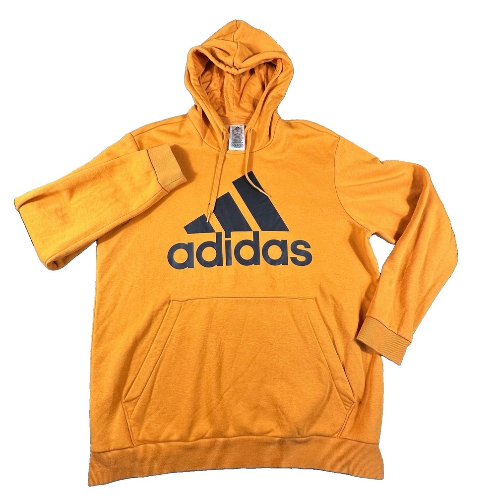 Adidas Originials Unisex Yellow Trefoil Big Logo Hoodie Front Pocket Men XL Gold